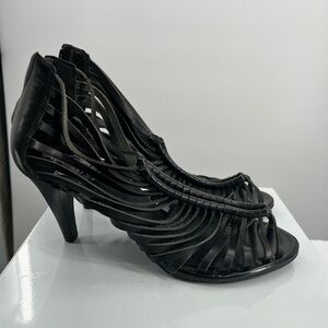 YKK Black Leather Strapped Heels Ladies Size 9.5M